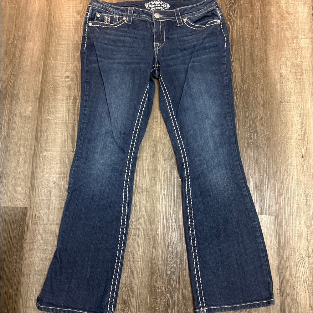 Paisley Sky Dark Blue Flare Jeans